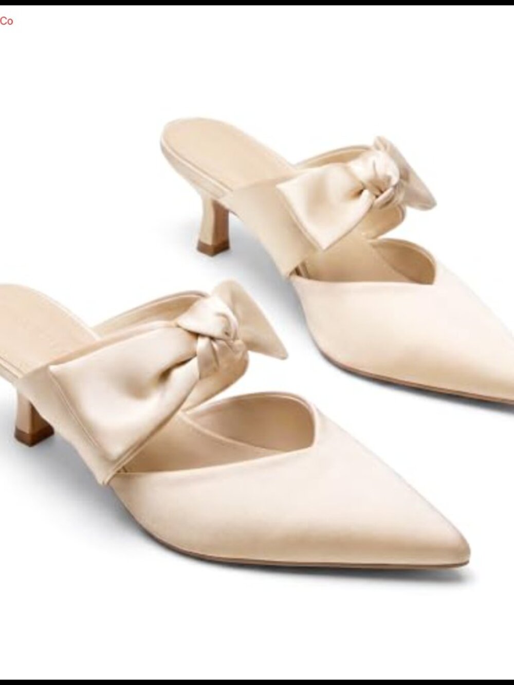 Coutgo Satin Bow Mule Kitten Heel Pointed Toe Slip On Dress Shoe